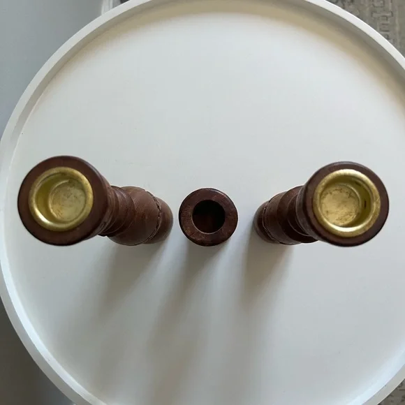 Vintage Set of 3 Hand Carved Wooden Candlesticks Boho Home Decor India - Picture 8 of 9